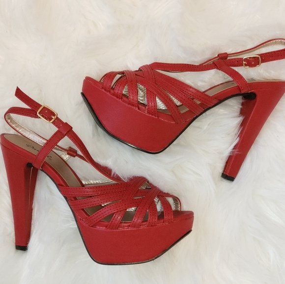 Qupid Shoes - Deep Red Platform Heels
